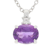 Oval purple amethyst sterling silver pendant with moissanite accent, elegant jewelry for sophisticated style.
